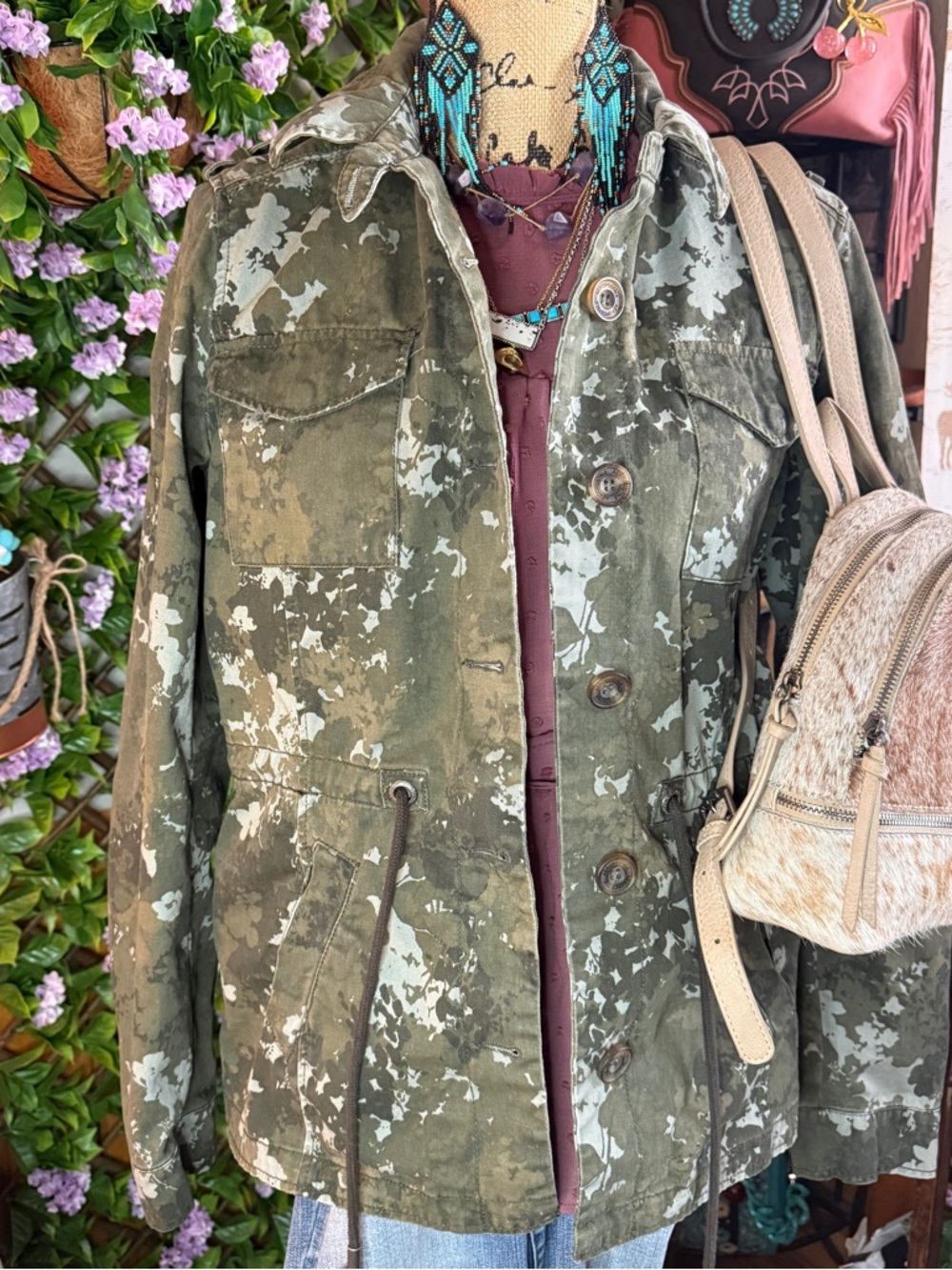 Paint-Splatter Olive Utility Jacket - Green/White